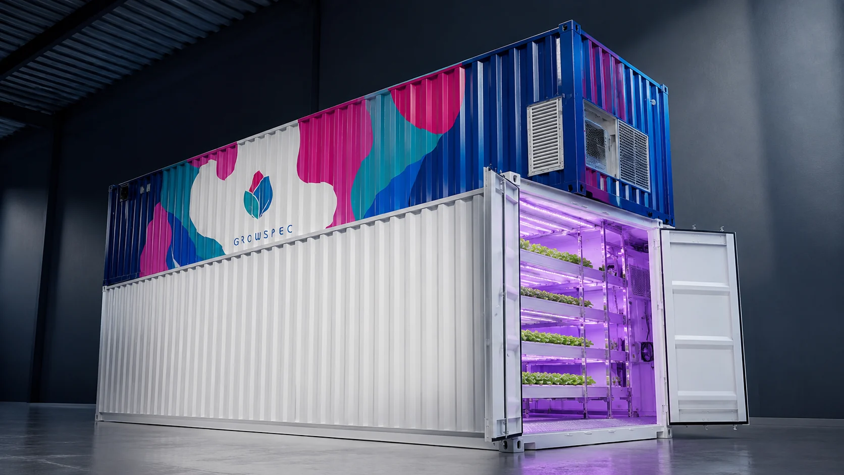GROWSPEC BioCube premium container vertical farm for commercial controlled environment agriculture