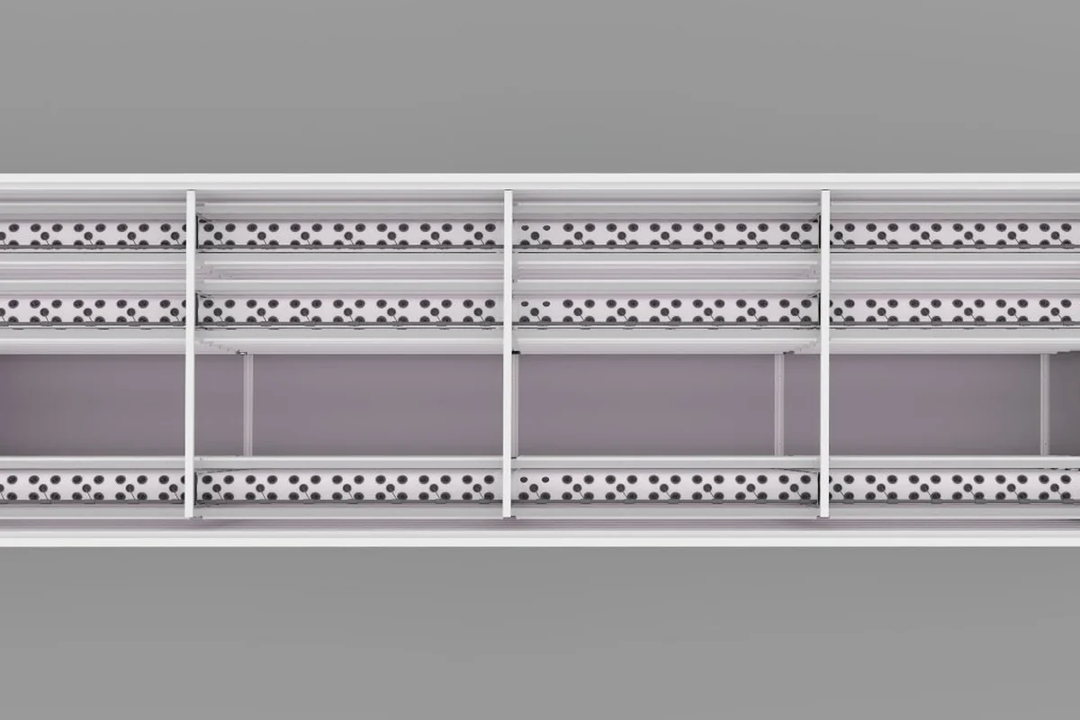 Top-down technical layout of BioCube Container climate and rack arrangement