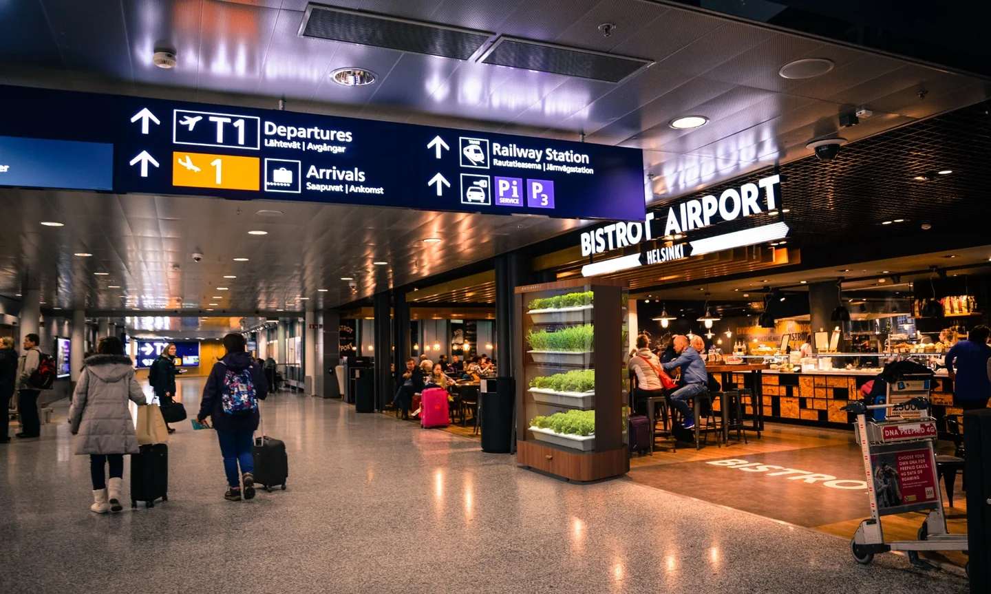 FarmCube Nano indoor farming cabinet at an airport restaurant and passenger lounge