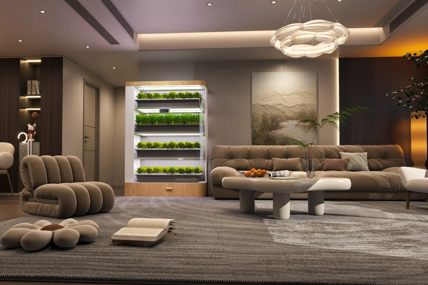 FarmCube Nano smart grow cabinet positioned beside a luxury home living area