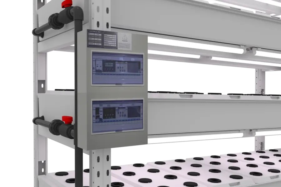 Pegma Germin electrical control box with dual touchscreen displays for monitoring and automation